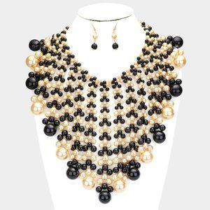 Pearl Bubble Collar Statement Necklace Set